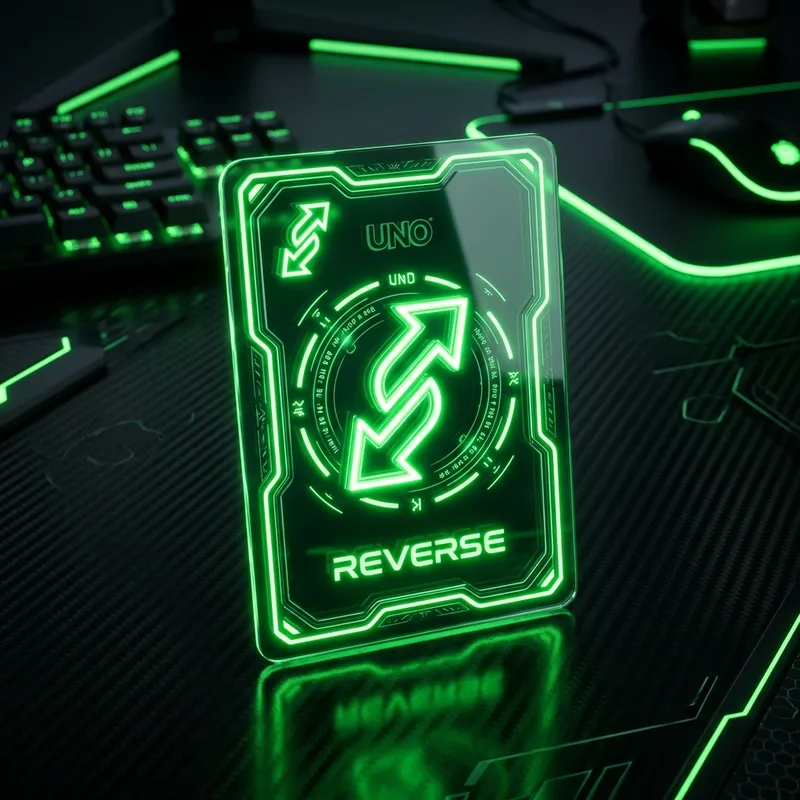 Sleek modern Green Uno Reverse Card Game Graphic